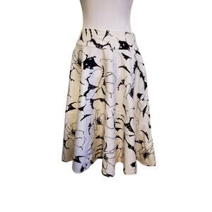 Ralph Lauren Black Label Black White Floral Flare Full Knee Length Skirt